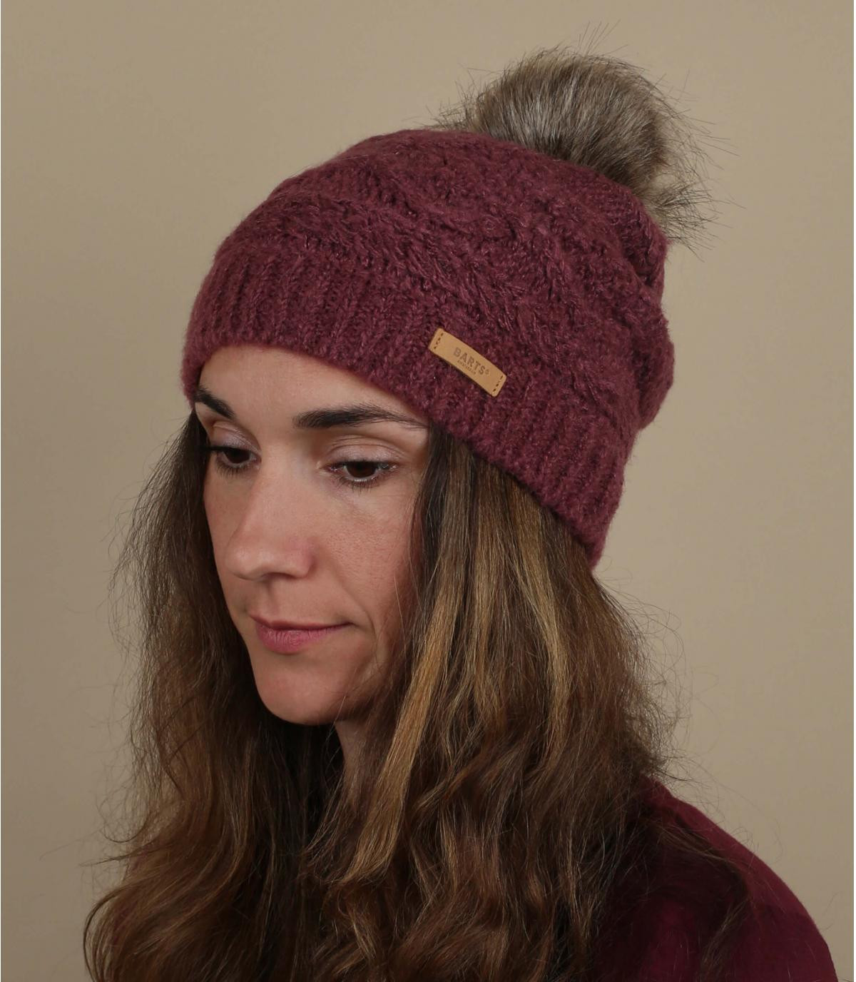 burgundy beanie fur pompom Antonia Beanie maroon